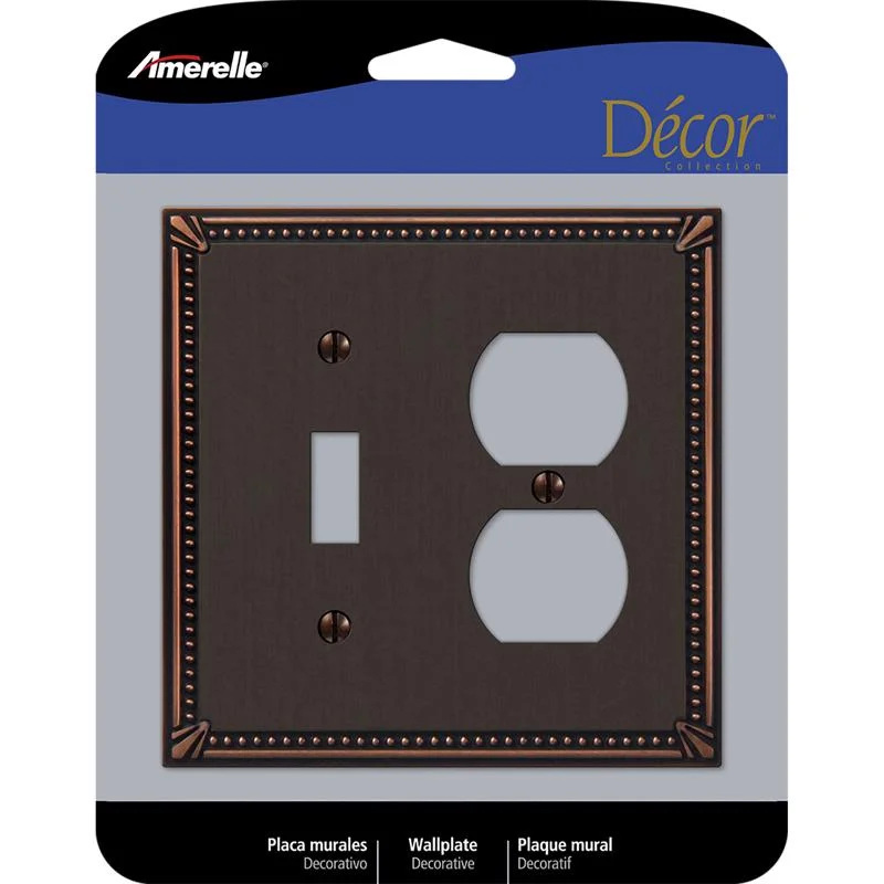 dinner plates for daily family meals-Amerelle Imperial Bead Aged Bronze 2 gang Die-Cast Metal Toggle Wall Plate 1 pk