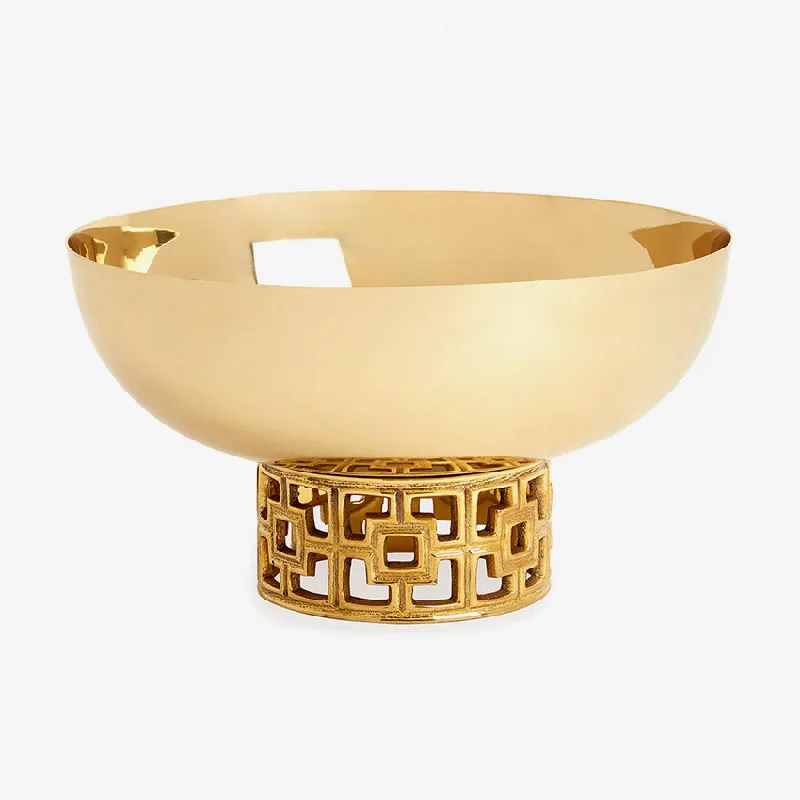 dinner plates with matching flatware and glasses-Jonathan Adler | Brass Nixon Centerpiece Bowl - Gold