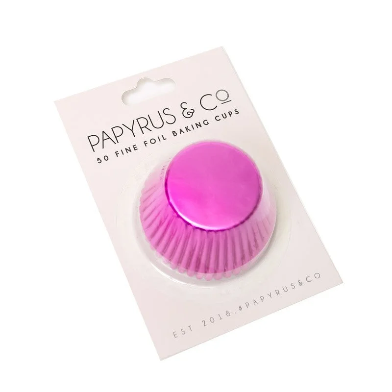 stylish coffee cups for casual gatherings-Papyrus & Co 50 Fine Foil Baking Cups - Hot Pink 50mm