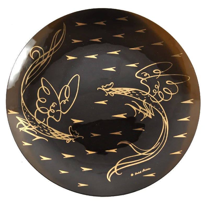 dinner plates for daily family meals-Fred Press Black & Gold  Roosters Tray