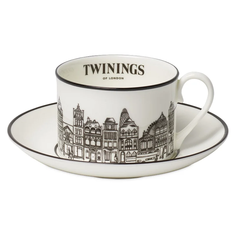 large travel mugs for long commutes-Twinings 216 Strand Teacup & Saucer - Black Design