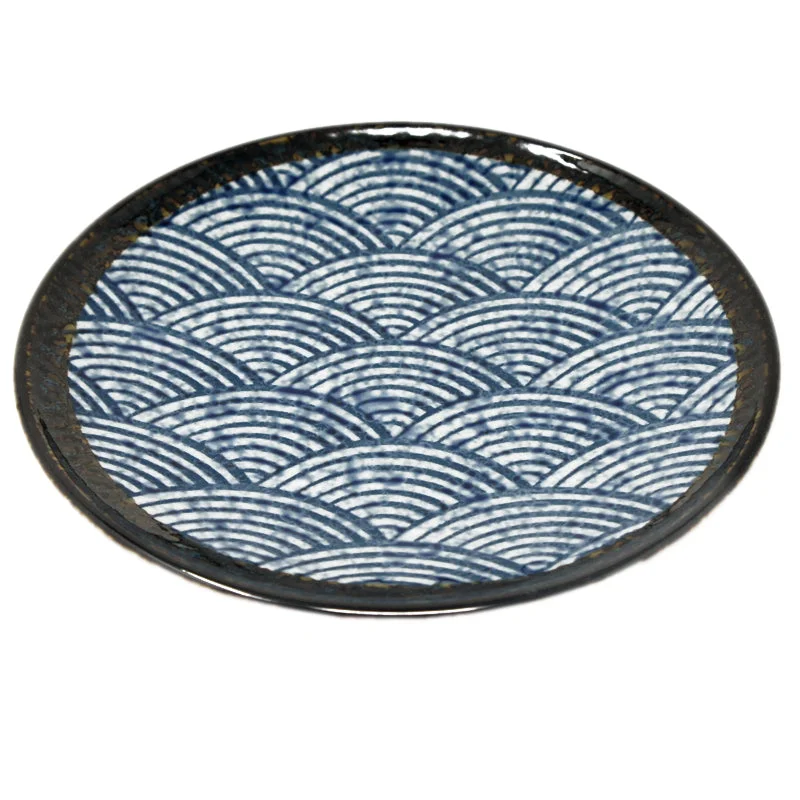 stoneware dinner plates for family gatherings-Medium Plate Seigaiha (7sun) 22.7cm