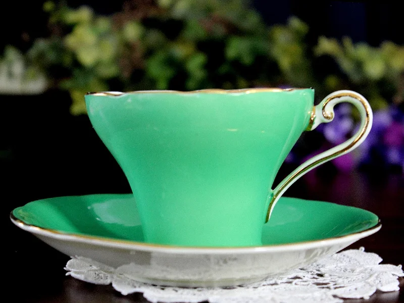 insulated coffee mugs for hot drinks-Aynsley Teacup, Corset Waist, Green Tea Cup & Saucer. Gilt Chintz 17843