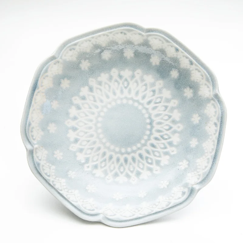 luxury glass dinnerware for fine dining-Japanes Lace Scalloped Edge Plate (21.5x21x4cm)