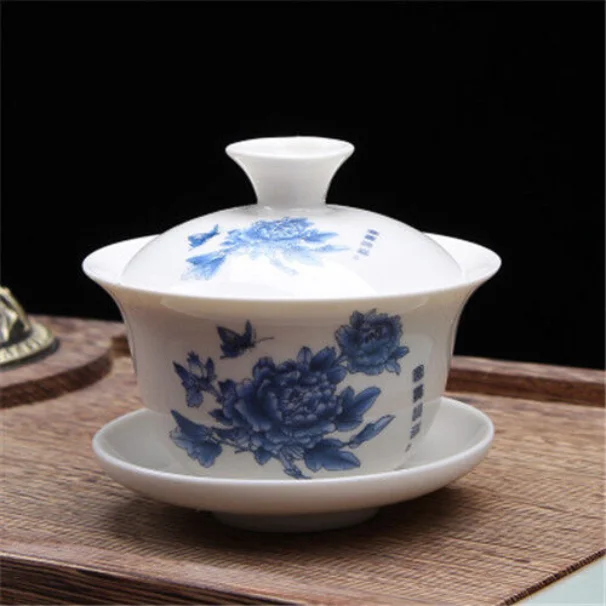 custom mugs for corporate branding-Gaiwan The Brewing Cup With Saucer Nature Blue Print - The Oriental Teacup Saucer And Lid