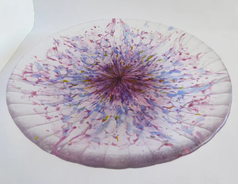 premium quality dinner plates for hosting guests-Fused Glass Bowl in Pink, Blue and Clear