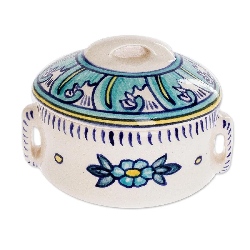 hand-painted dinner plates for special occasions-Novica Handmade Bermuda Ceramic Soup Bowl With Lid