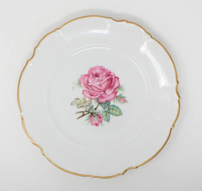 affordable dinner plates set for small groups-Dinner Plate, Hutschenreuther, The Dundee, Pink Rose, Bavaria, Germany, Vintage (Chip)