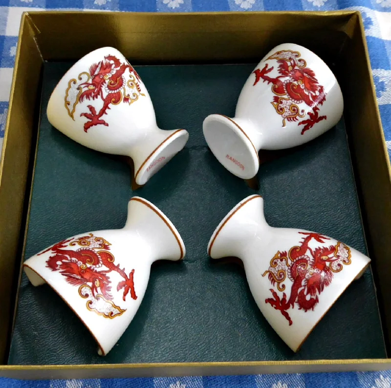 eco-friendly travel mugs for hot tea-Eggcups Crown Staffordshire Rangoon Dragon Boxed Set Of 4 England 1970s Bone China