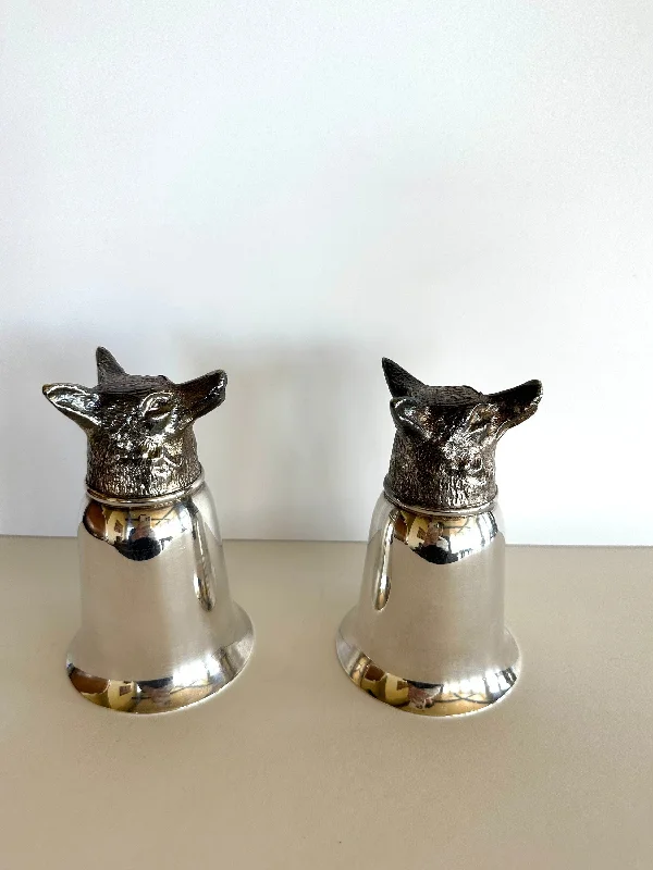 best coffee cups for large servings-Vintage Silver-Plated Fox Stirrup Cups by PM Italy