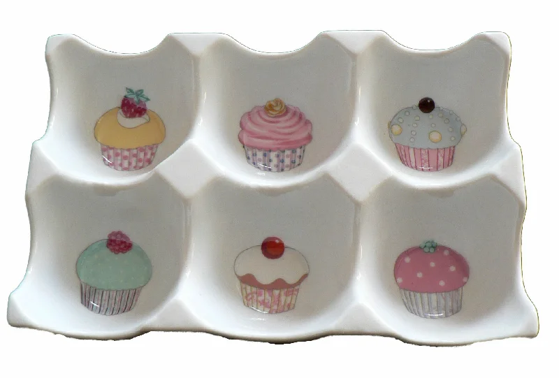 funny ceramic mugs with colorful designs-Cupcake Ceramic 6 egg holder egg tray