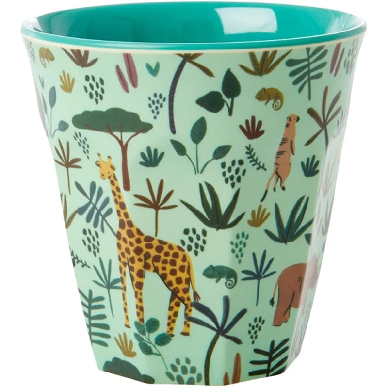 large custom mugs for family gifts-RICE Green All Over Jungle Animals Print Medium Melamine Cup