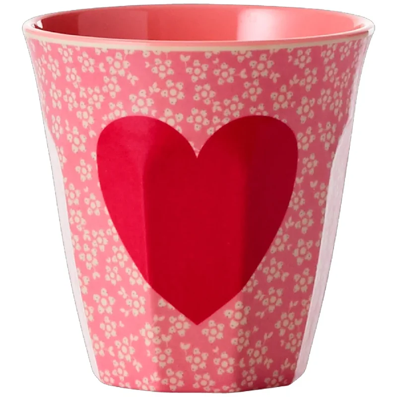 large coffee mugs with custom logos for businesses-Rice Melamine Cup with Heart Print - Medium - 250 ml