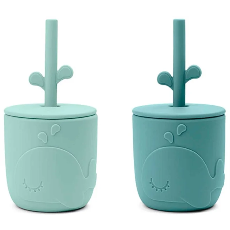 ceramic travel mugs for iced drinks-Done by Deer Peekaboo Straw Cup 2-pack Wally Blue