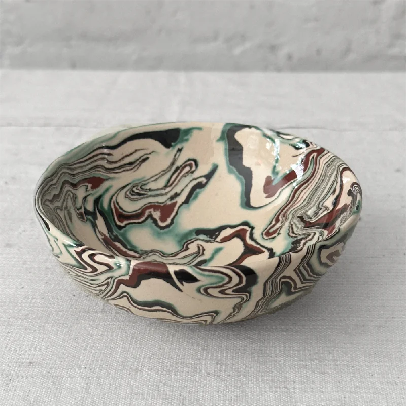 high-end dinnerware for holiday hosting-Marbled Footed Bowl in Riga (RG 030)