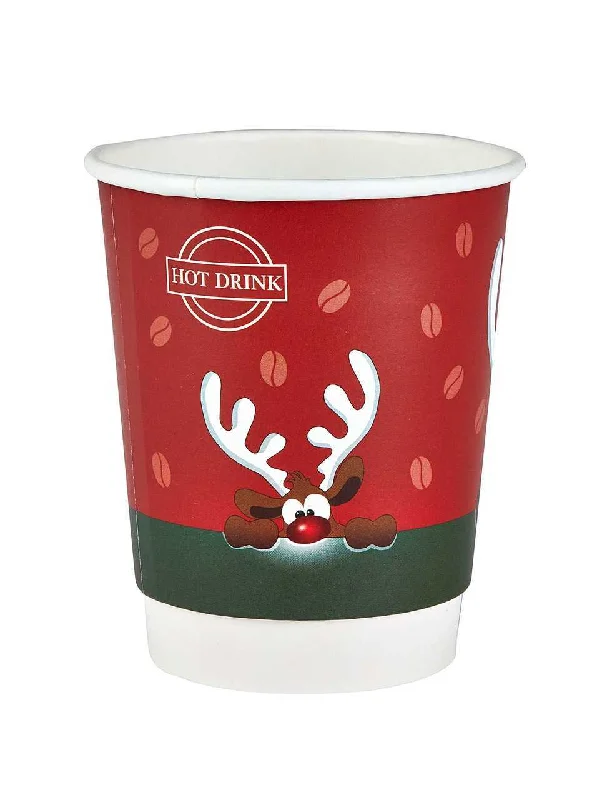 best coffee cups for morning tea-Festive 'Rudolph' double wall hot cups 8oz