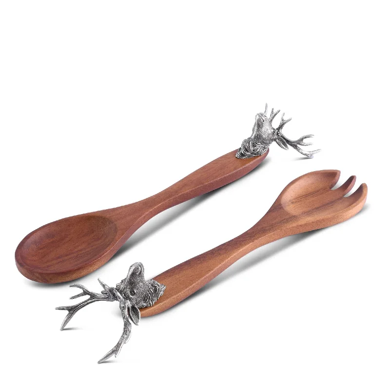 affordable dinner plates set for small groups-Elk Head Salad Servers