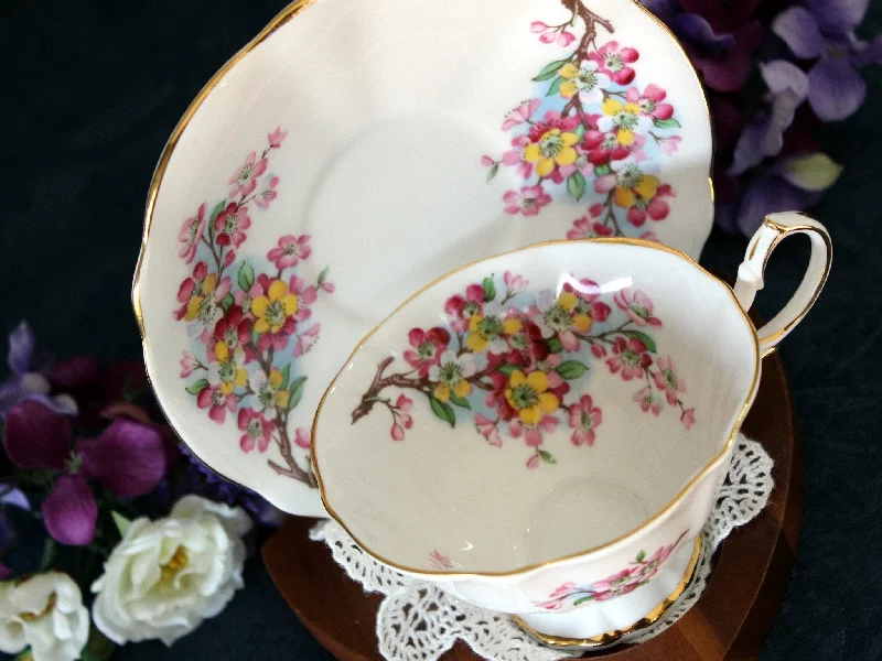 funny coffee cups for friends birthday-Princess Anne, Pink & Gold Blossom, Wide Mouth Vintage Tea Cup 17486