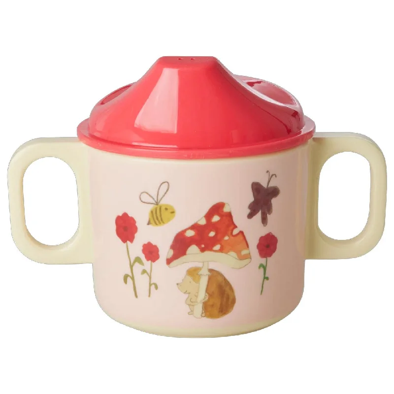 personalized coffee cups for corporate events-Rice Melamine 2 Handle Baby Cup with Pink Happy Forest Print - 250 ml