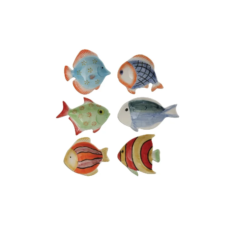 dinnerware for sophisticated dinner events-Hand-Painted Stoneware Fish Dish - 3.0"L x 2.8"W x 0.5"H