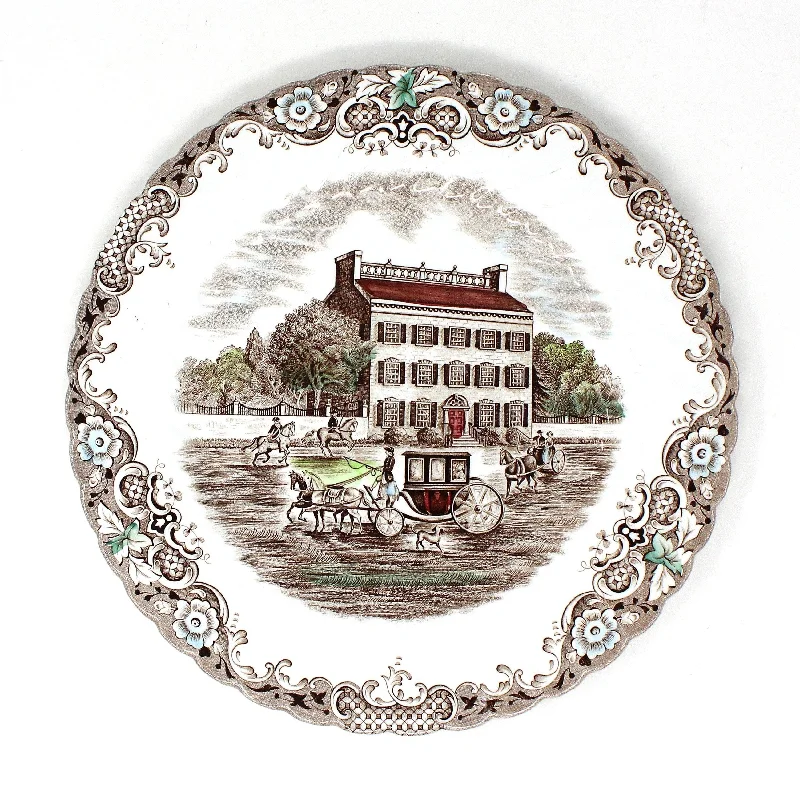 luxury porcelain plates for hosting events-Dinner Plate, Johnson Bros, Heritage Hall Brown Multicolor, Vintage Ironstone, England