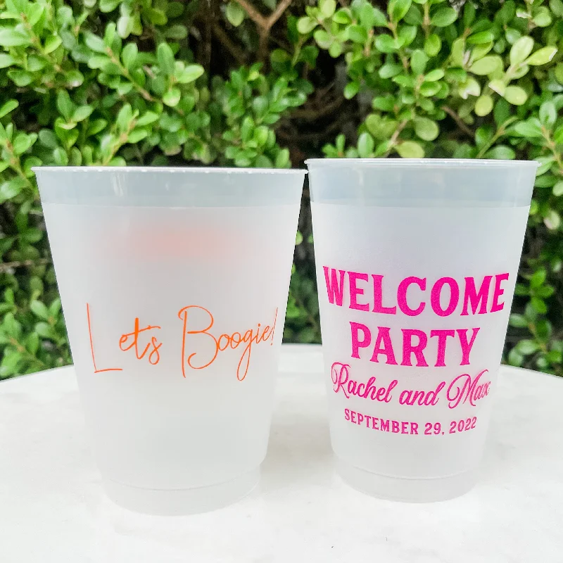 large ceramic travel mugs for iced coffee-Welcome Party Frost-Flex Colorful Cup Favors