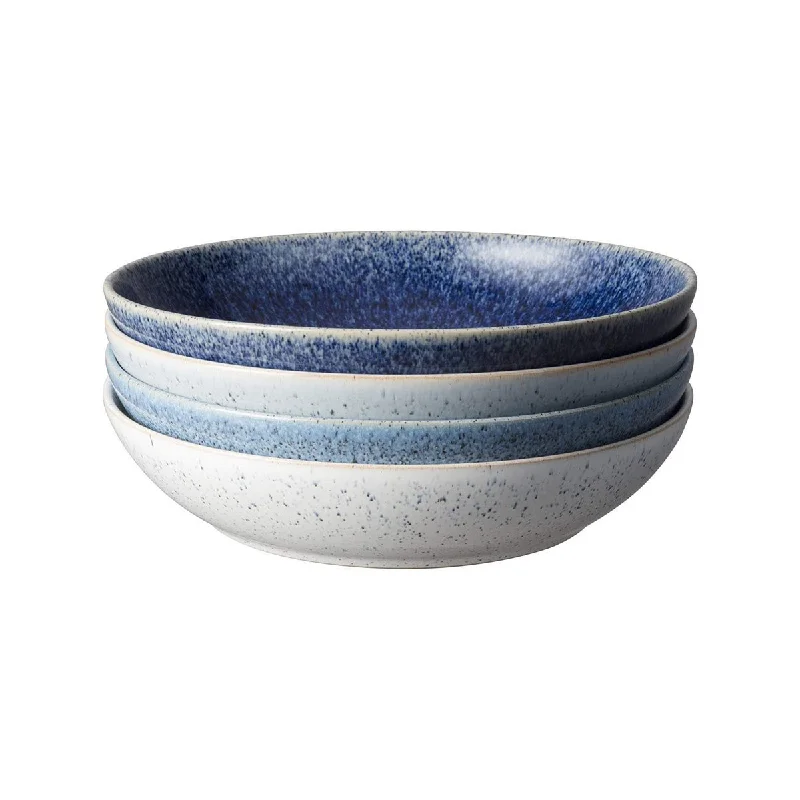 glass dinnerware set with modern designs-Denby Studio Pasta Bowls Blue 22cm (Set of 4)