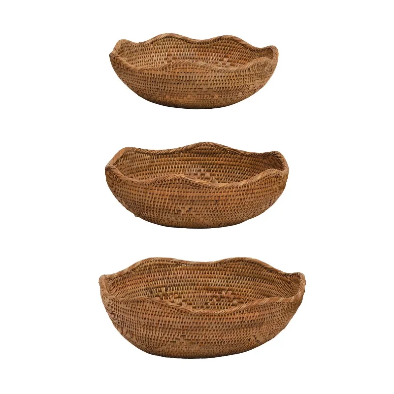 modern dinnerware set for formal occasions-Decorative Hand-Woven Rattan Bowls - 10.8"L x 10.8"W x 4.0"H