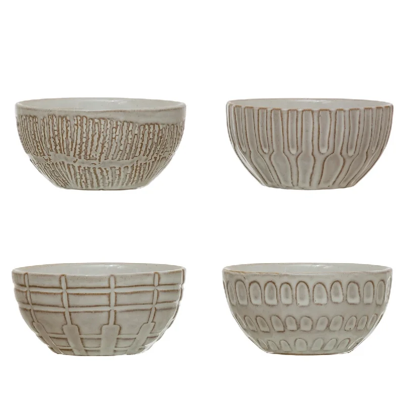 luxury dinnerware for formal dining occasions-Debossed Stoneware Bowl - 4.0"L x 4.0"W x 2.0"H