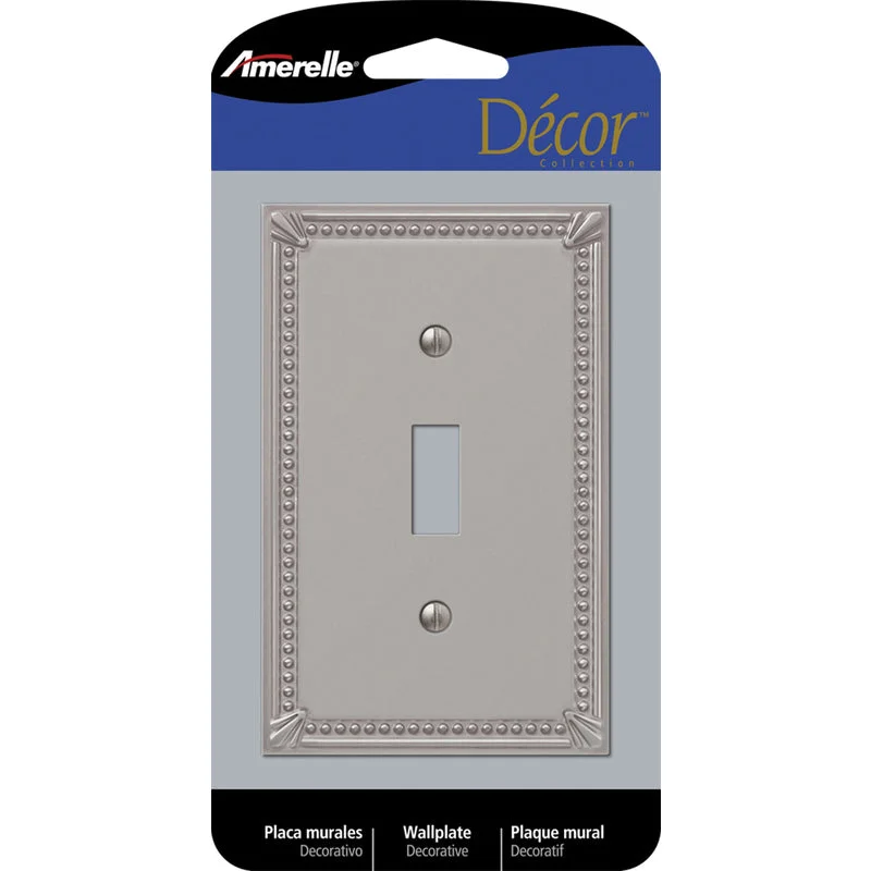 eco-friendly dinner plates for special occasions-Amerelle Imperial Bead Brushed Nickel 1 gang Metal Toggle Wall Plate 1 pk