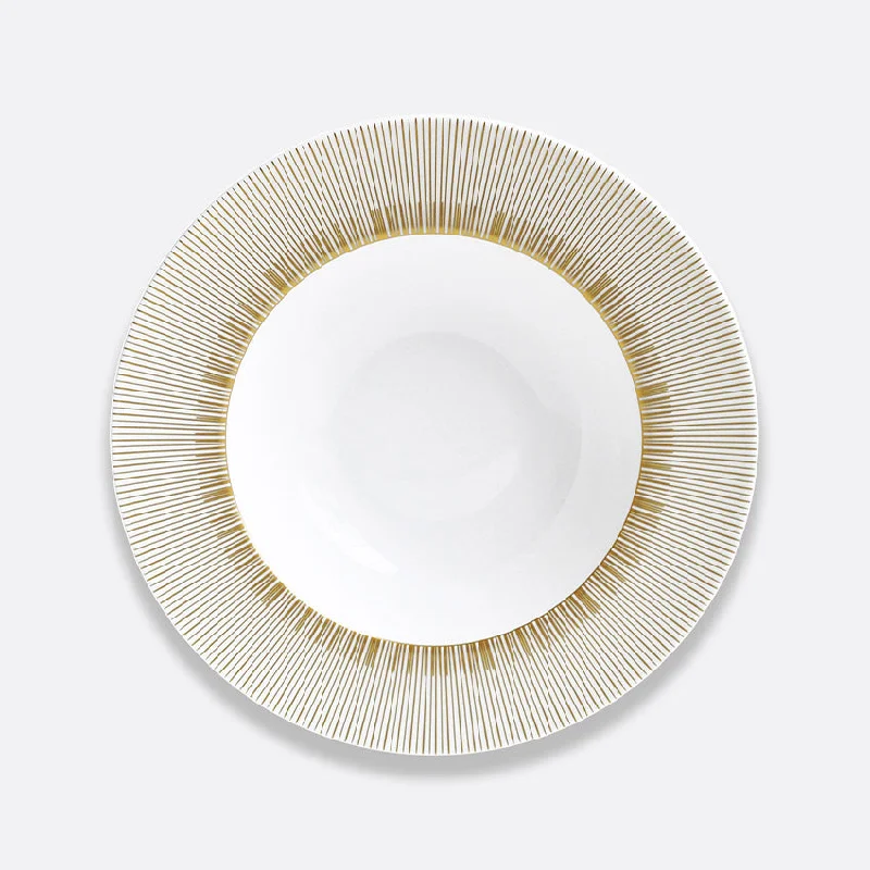 luxurious dinnerware for holiday meals-Bernardaud | Sol Rim Soup - White & Gold