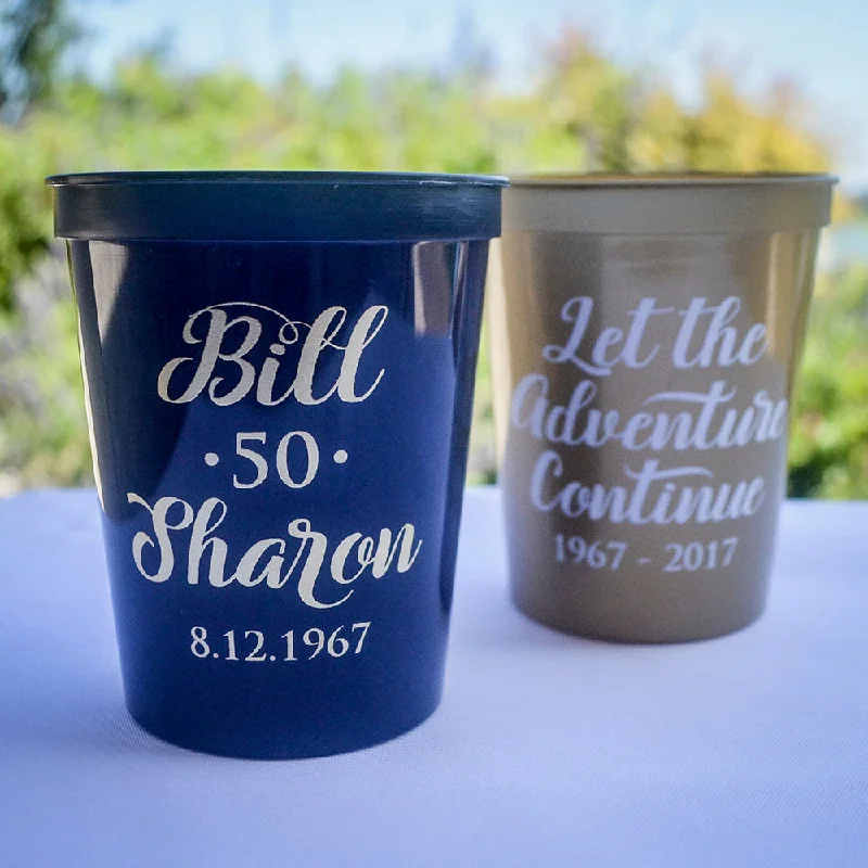 personalized ceramic mugs with funny messages-Personalized Anniversary Plastic Stadium Cups