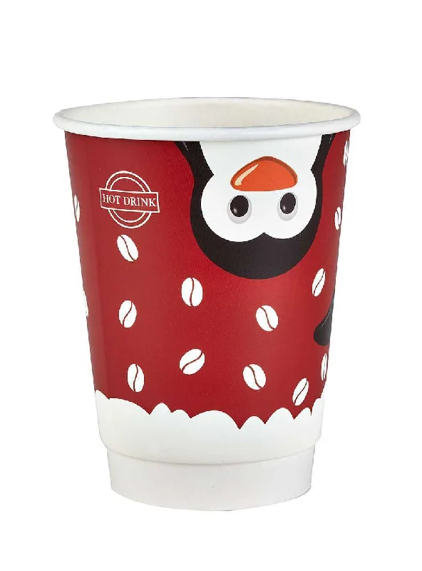 insulated coffee mugs for outdoor adventures-Festive 'Penguin' double wall hot cups 12oz