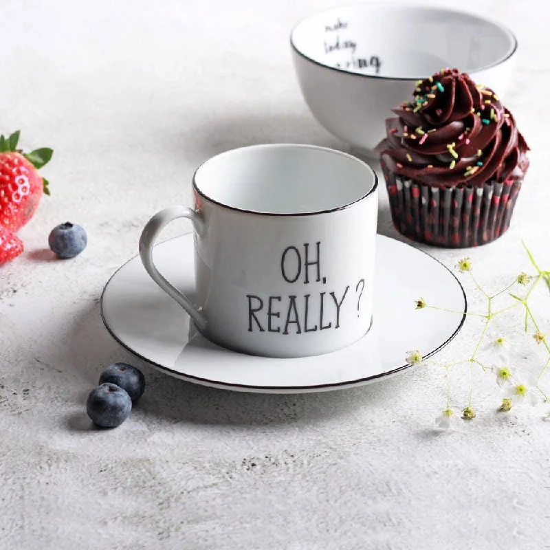 high-quality coffee mugs for office parties-Be Happy Cup and Saucer Set - Oh Really