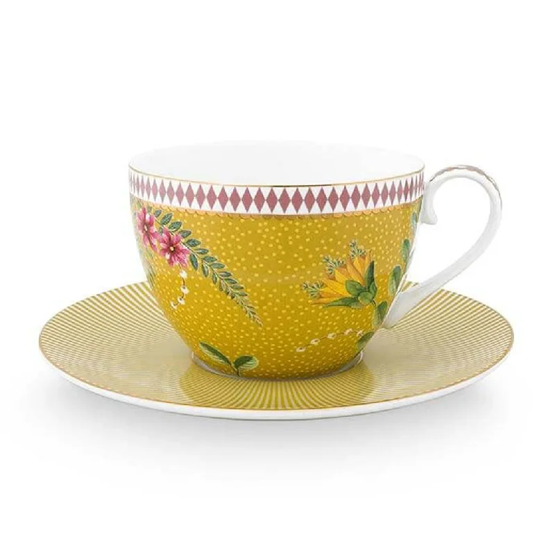 cute travel mugs for iced coffee lovers-Pip Studio La Majorelle Cup & Saucer - Yellow