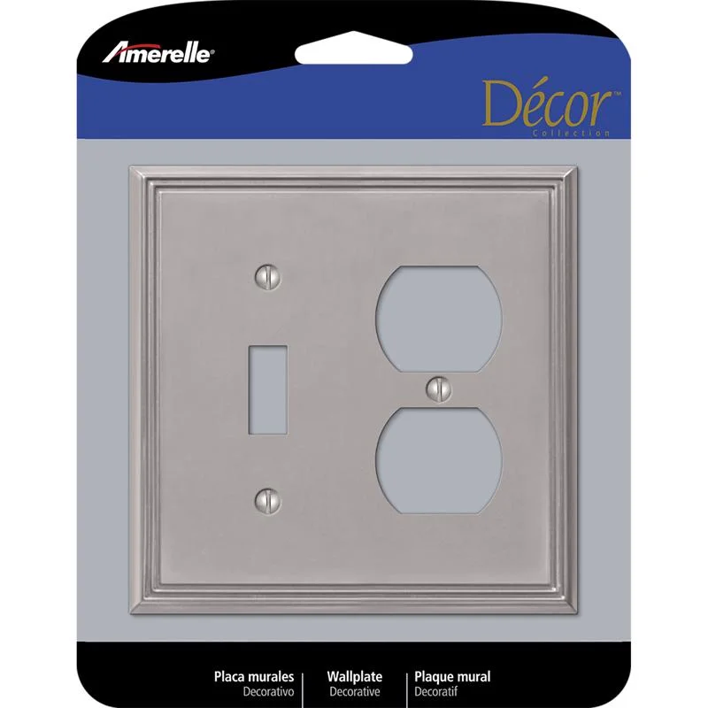 outdoor dinnerware for camping trips-Amerelle Metro Brushed Nickel 2 gang Die-Cast Metal Toggle Wall Plate 1 pk