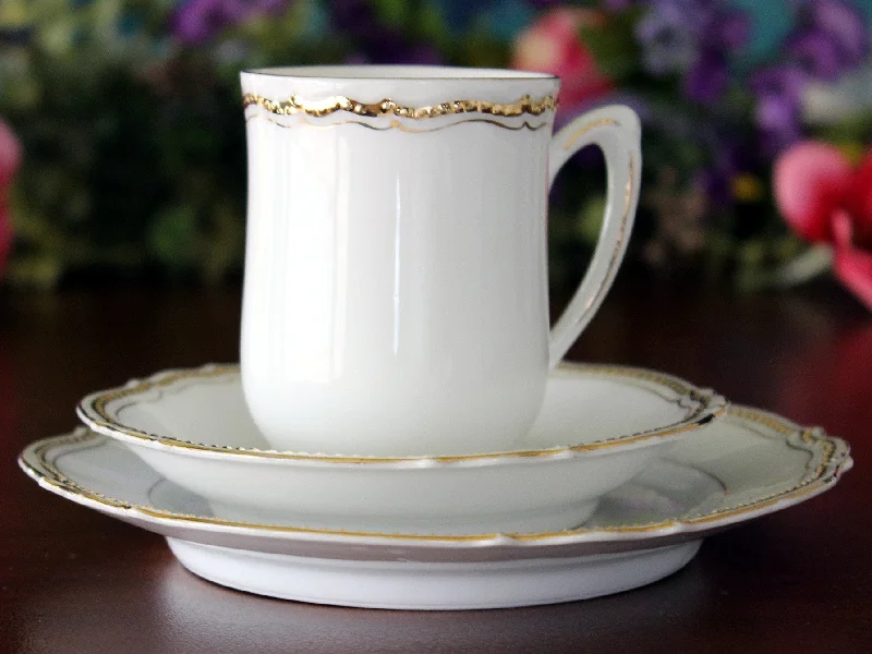 custom mugs for holiday gift baskets-Demitasse Trio, 1914 - 1918 Koenigszelt PK Silesia, Cup, Saucer, Side Plate 17261