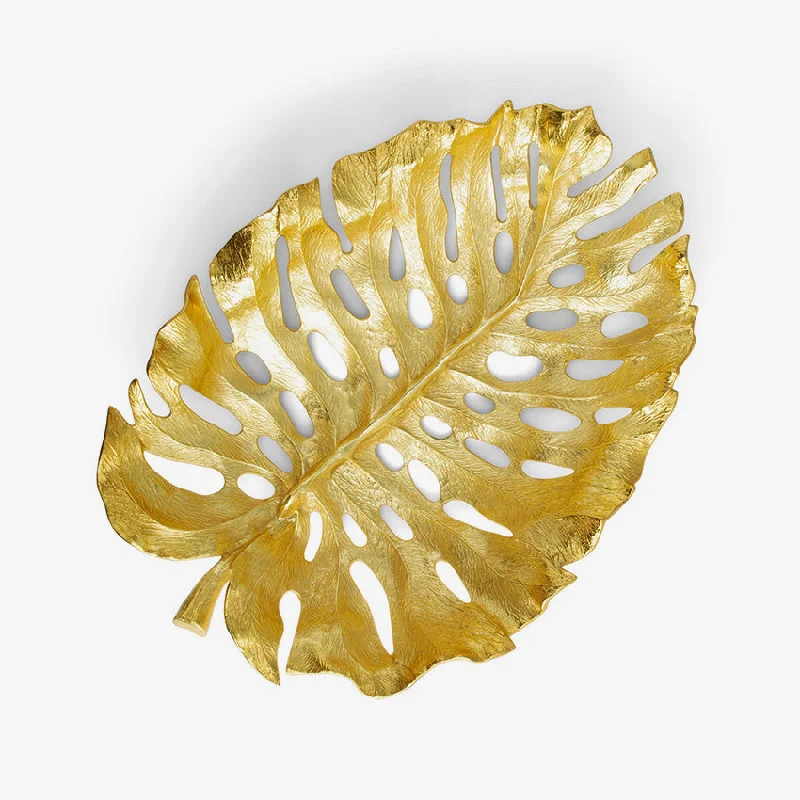 high-quality dinnerware for special events-Michael Aram | New Leaves Monstera Centerpiece Goldtone