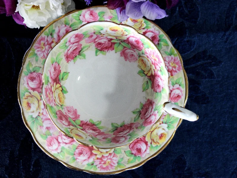 funny tea mugs for office parties-Royal Stafford, Wide Mouth, Tea Cup & Saucer, Chintz Rose Banding 17479