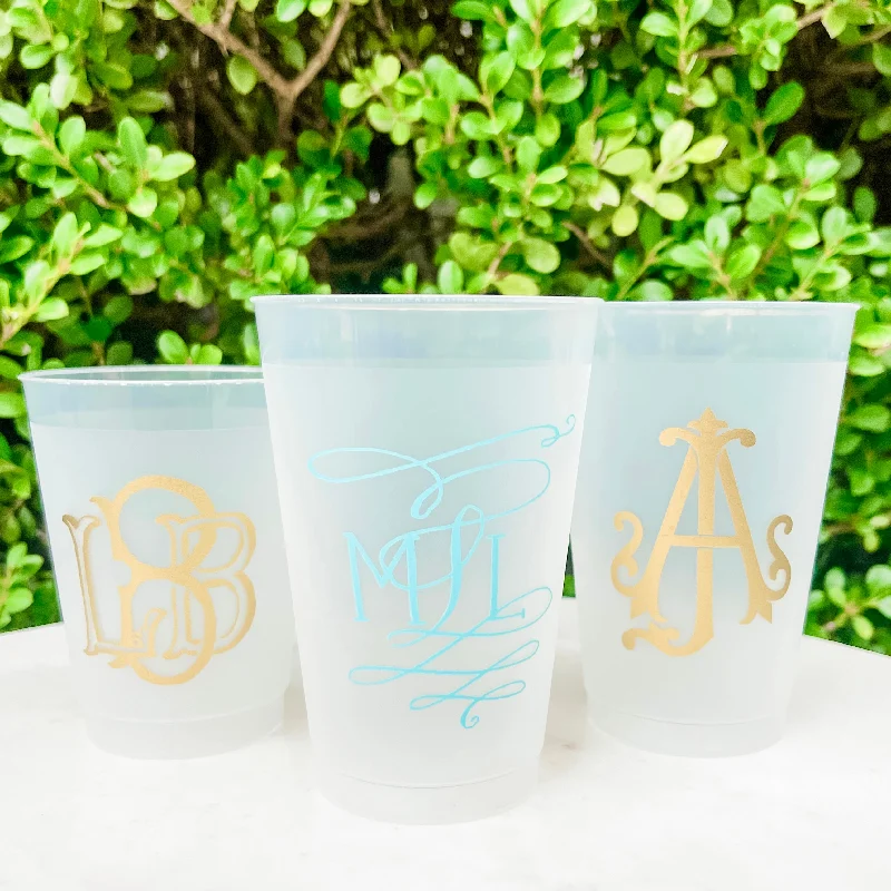 insulated coffee mugs for cold weather-Elegant Interlocking Monogram Frost Flex Party Cups