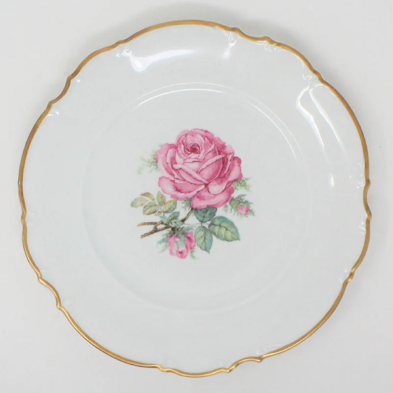 unbreakable plates for kids’ meal times-Dinner Plate, Hutschenreuther, The Dundee, Pink Rose, Bavaria, Germany, Vintage