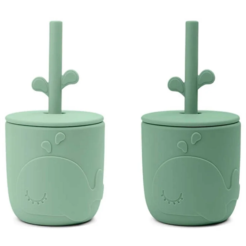 funny travel mugs for busy commuters-Done by Deer Peekaboo Straw Cup 2-pack Wally Green