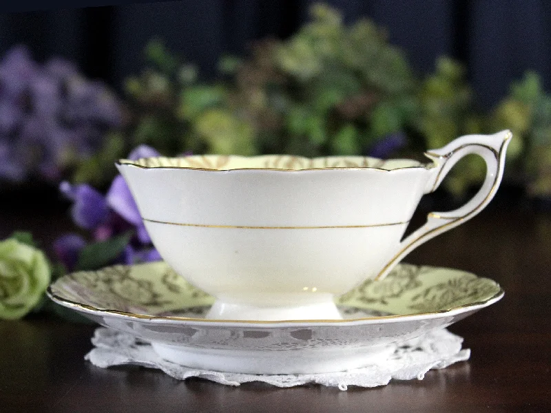 unique ceramic mugs for office décor-Royal Stafford, Wide Mouth, Yellow Tea Cup & Saucer, Roses 17960