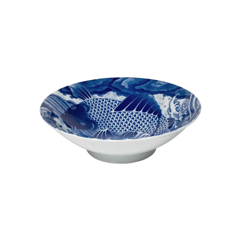 affordable dinnerware set for large families-Concept Japan Koi Carp Ceramic Bowl Blue 24.5cm