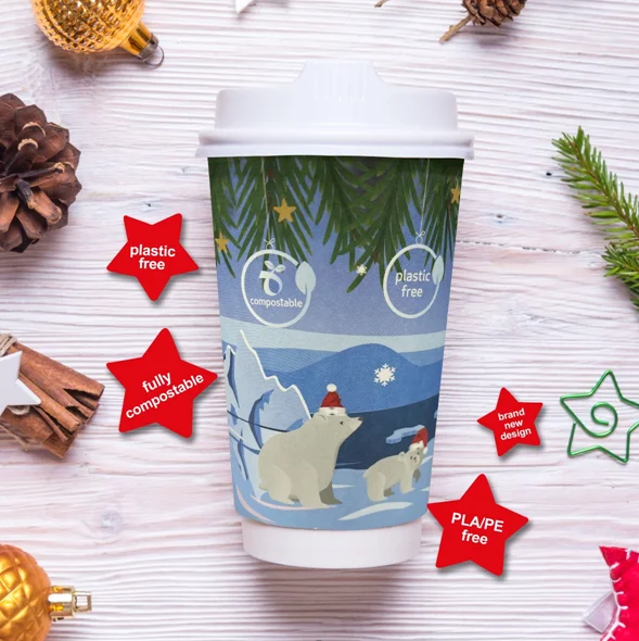 funny mugs with quirky designs for office-Festive 'Polar Bear' double wall hot cup 12oz