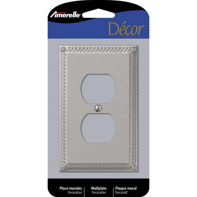 unbreakable dinner plates for outdoor dining-Amerelle Georgian Satin Nickel 1 gang Die-Cast Metal Duplex Wall Plate 1 pk