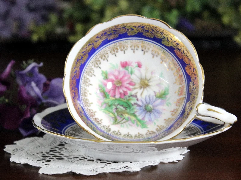 funny coffee mugs for Christmas gifts-Royal Stafford, Wide Mouth Tea Cup & Saucer, Daisy Detail 17914