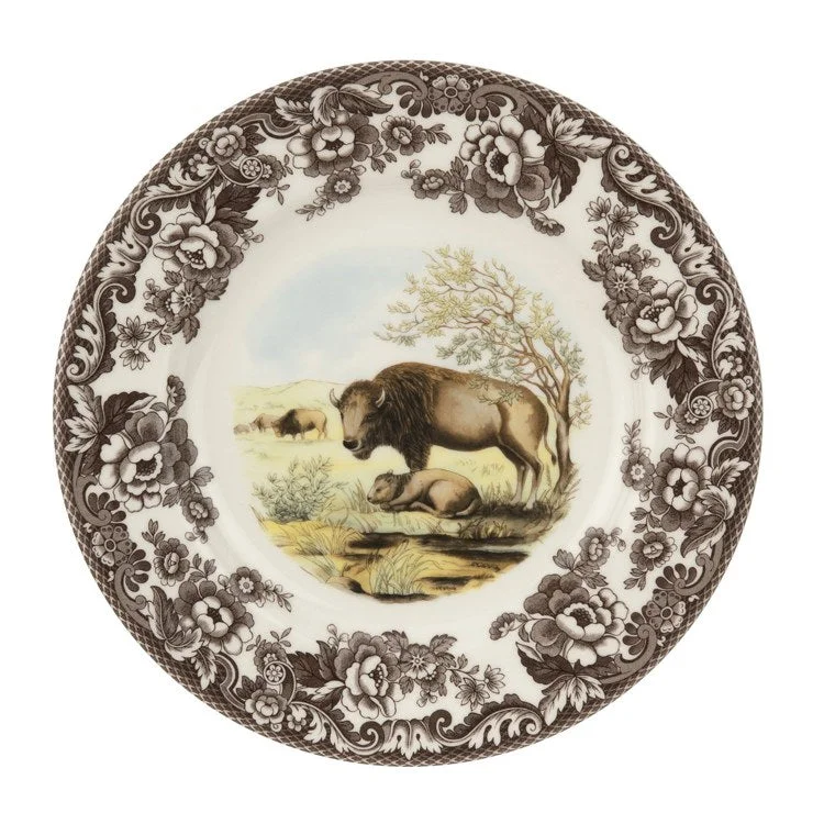 eco-friendly bamboo plates for casual meals-Spode Woodland 10.5" Dinner Plate Bison