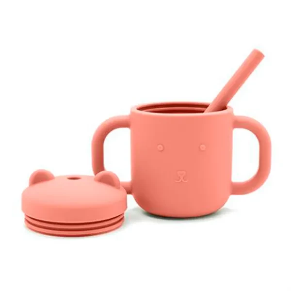 personalized ceramic mugs for holiday parties-Magni Silicone Cup w. Straw and Double Handle Terra-cotta