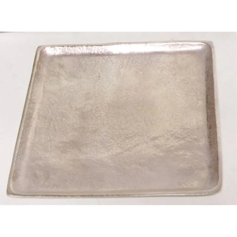 high-end dinnerware for holiday hosting-Plate Square Raw Nickel Dia 14.96" ALUMINUM - Raw Nickel